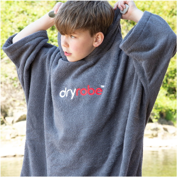 Dryrobe Junior Organic Cotton Hooded Towel Changing Robe / Poncho V3 V3OCTV3 - Slate Grey